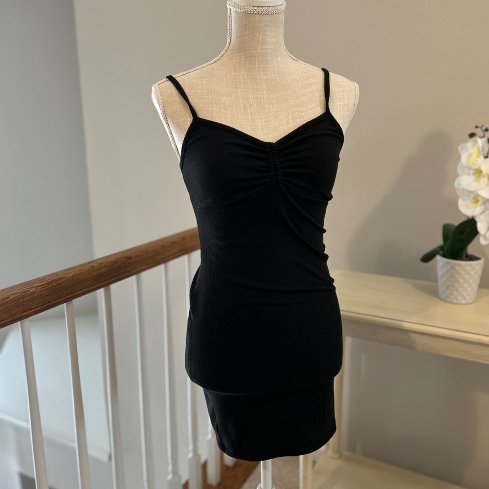 Black Ruched Spaghetti Strap Dress